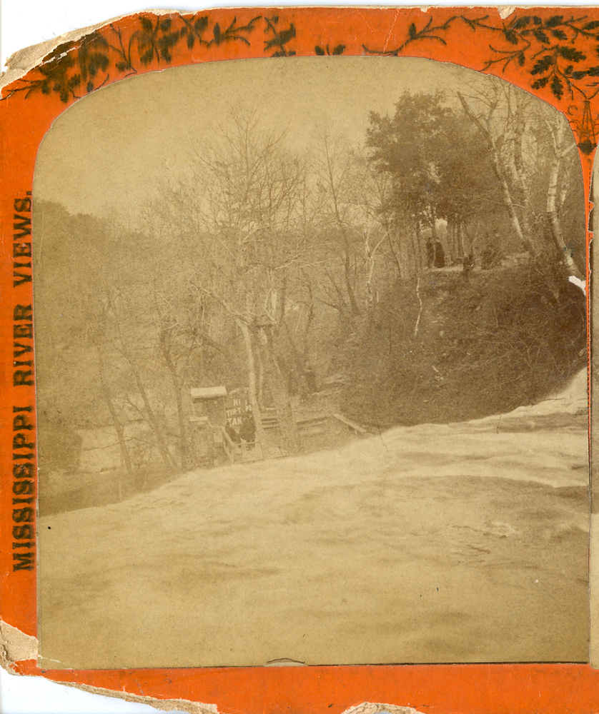 Half a stereo view from the late 1870s. You're looking east, over the lip of the Falls.