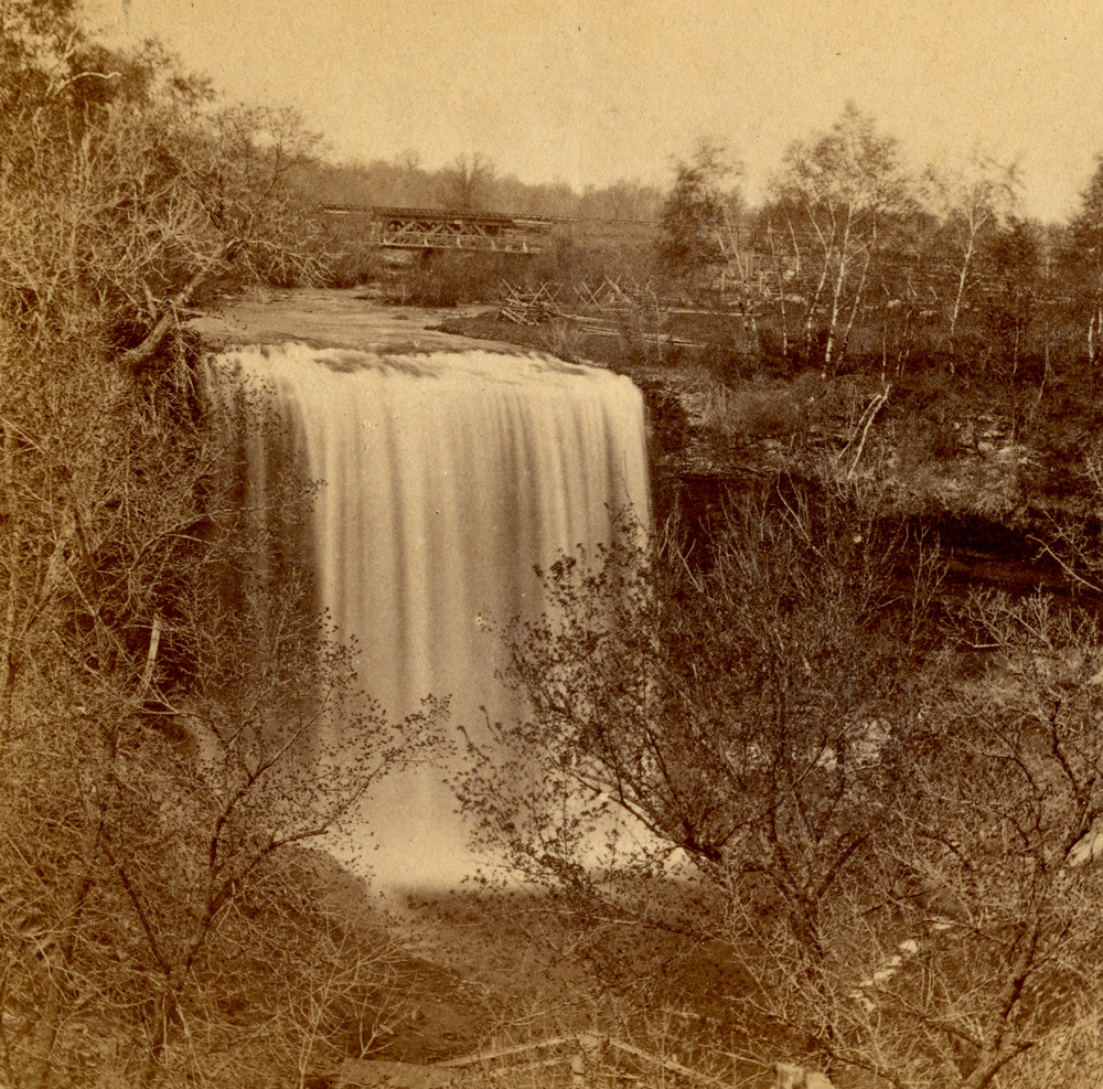 Sepia-toned water fall picture.